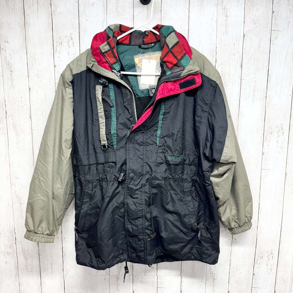 Vtg Obermeyer Jacket Juniors Size‎ 16 Black Beige Arrowhead Ski Snowboard Coat